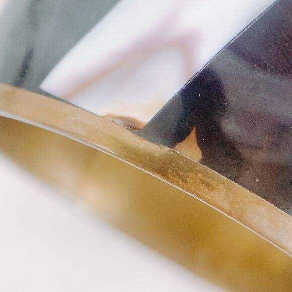 Vintage Brass Bangle Shell Inlay Black Resin Geometric Cuff 1960s 1970s - Picture 5 of 16